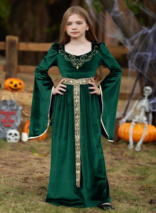 BesserBay Long Sleeve Velvet Gown in Forest Green for Girls Renaissance Ball Gown Full Length Princess Elegant Dress 12 Years - Image 2